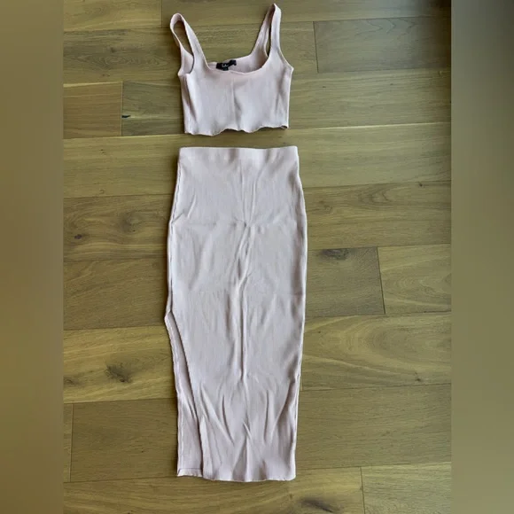 Lulus Pink Ribbed Two-Piece Tank & Skirt Set - Picture 3 of 5